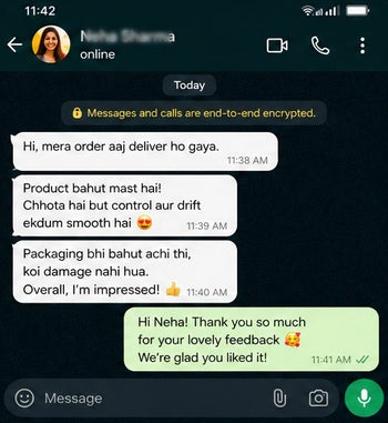 Chat interface with customer response on Toujoo T1 RC Drift car review 