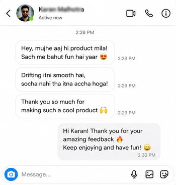 Chat interface with customer response on Toujoo T1 RC Drift car review 2
