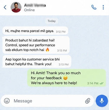 Chat interface with customer response on Toujoo T1 RC Drift car review 4