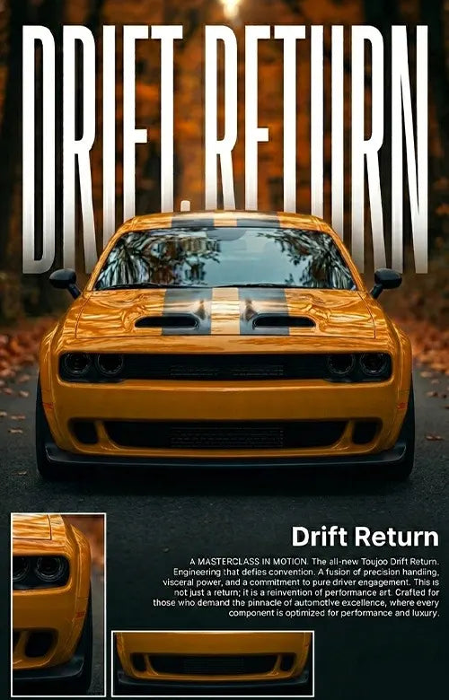 Yellow Remote Control car with 'Drift Return' text on a dark background by Toujoo