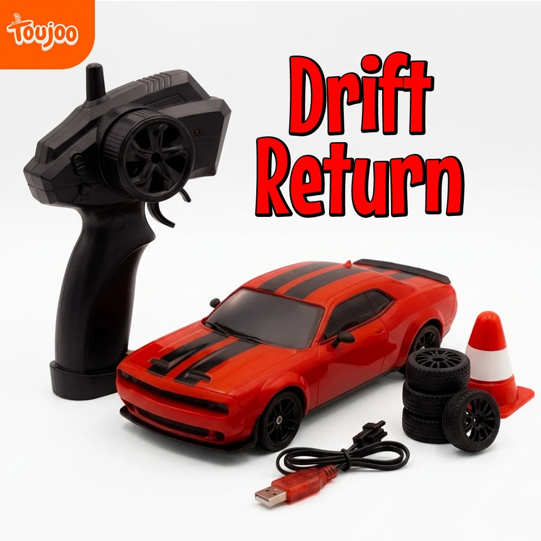 Drift Return 4WD Remote Control Red Car 2.4GHz Toujoo