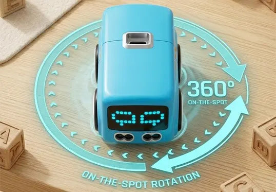 Toujoo Go Go Mini smart Bus toy featuring '360° On-the-Spot Rotation